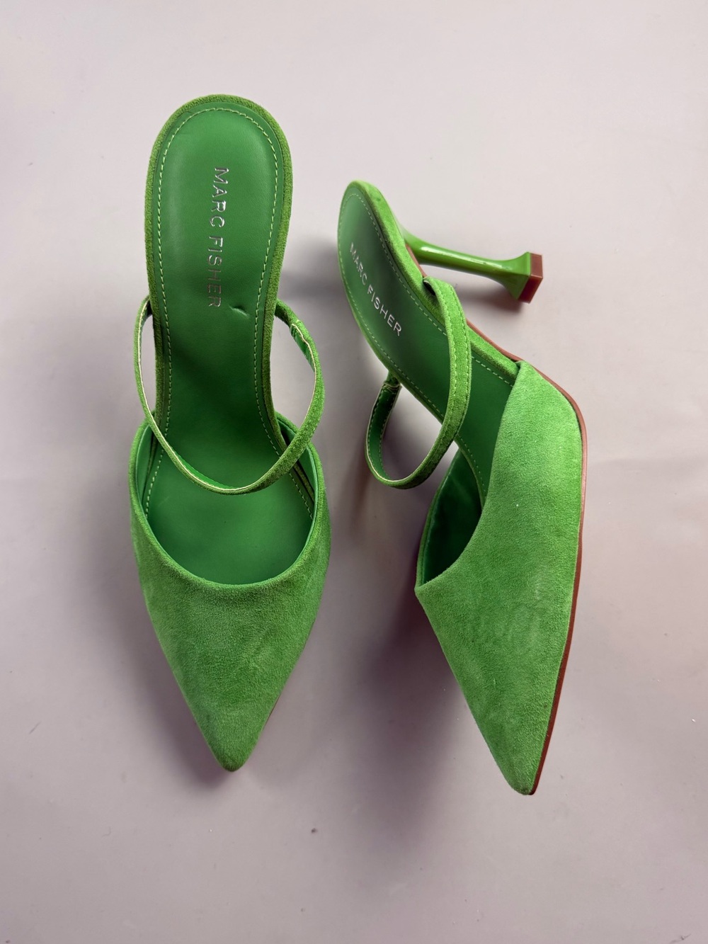 Marc Fisher Suede Slingback Kitten Heel Pumps Lime Green Size 8 Dopamine - Picture 4 of 5